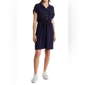 Lucky Brand Black Collared Short Sleeve Button Front Mini Dress Women’s Small